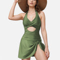 Anna-Kaci Swim Women's One Piece Halter Swimsuit with Front Cutout and Attached Wrap Skirt Detail