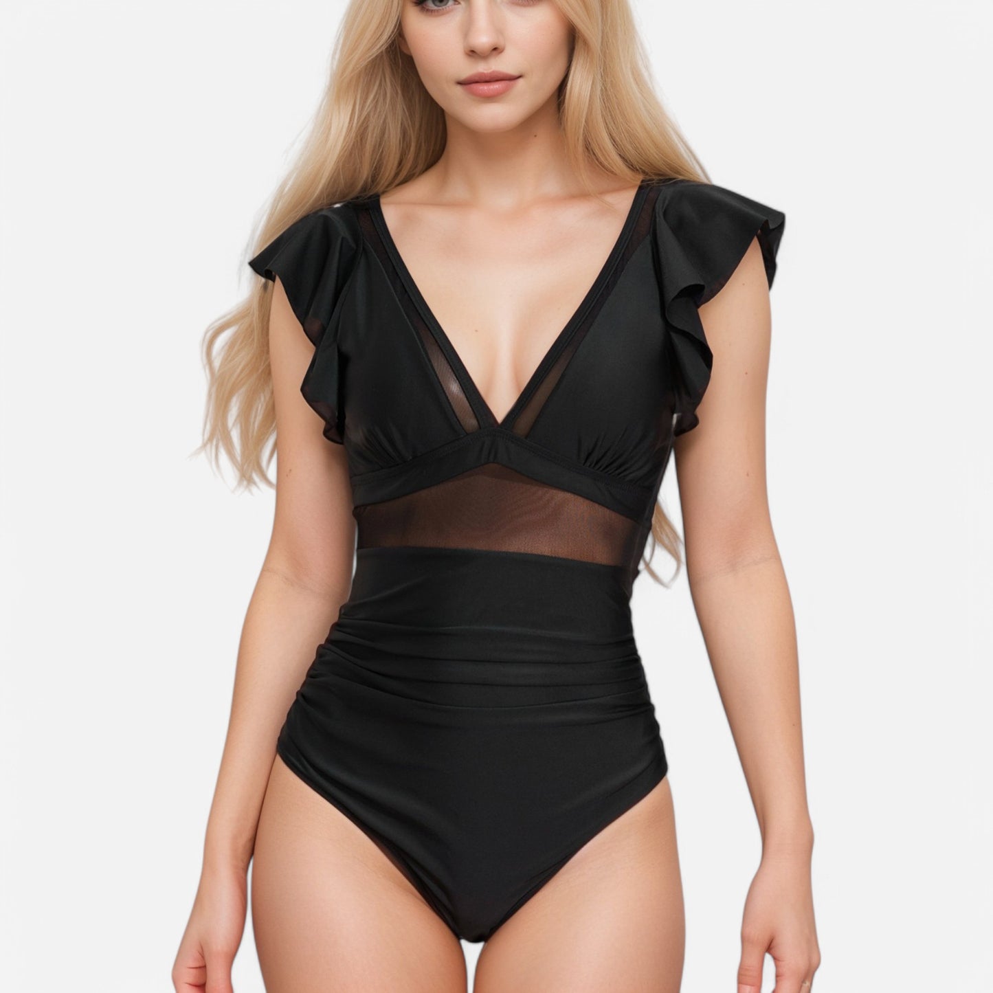 Anna-Kaci Swim Women's One Piece Swimsuit with Mesh Waist Detail and Flutter Shoulder Straps