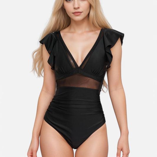 Anna-Kaci Swim Women's One Piece Swimsuit with Mesh Waist Detail and Flutter Shoulder Straps