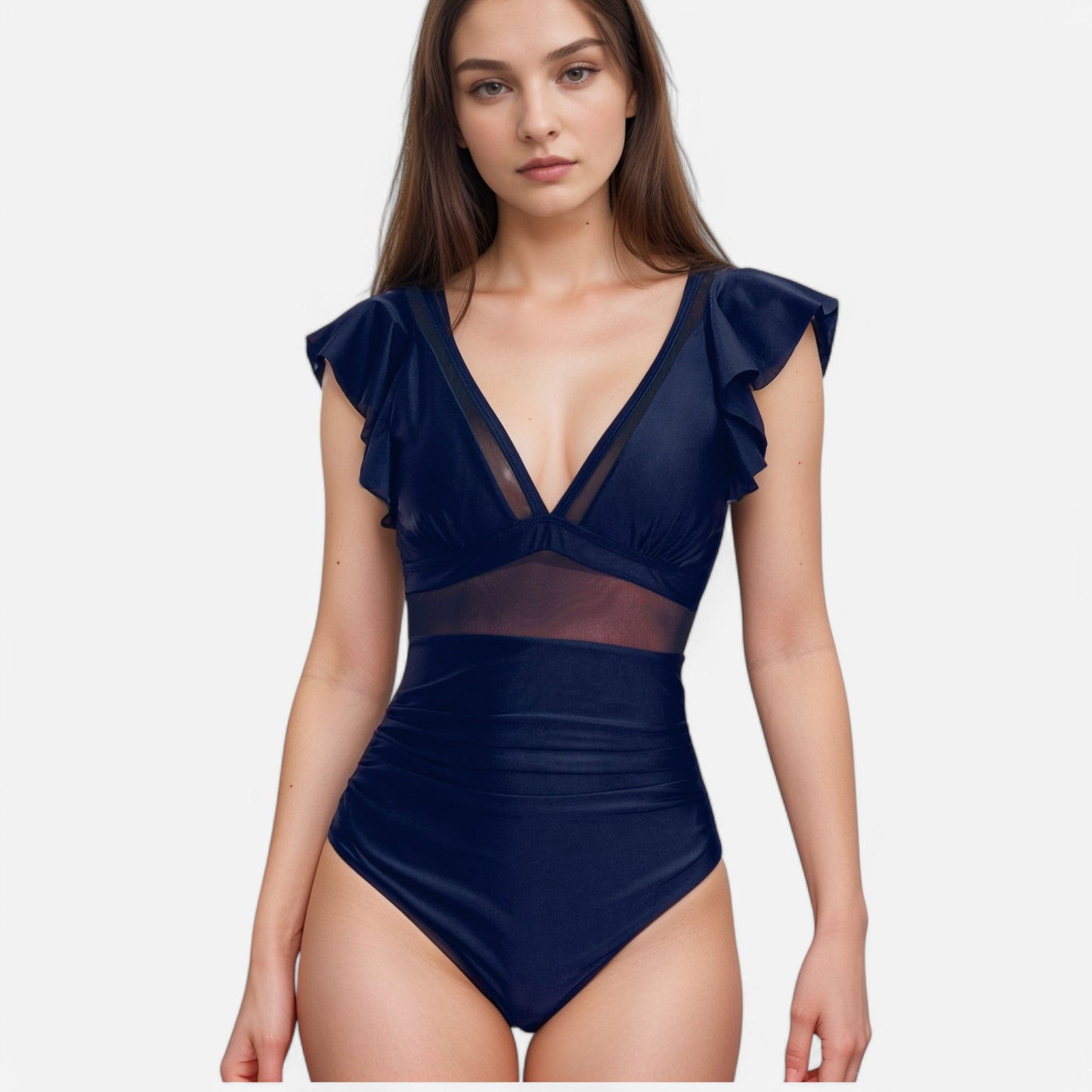 Anna-Kaci Swim Women's One Piece Swimsuit with Mesh Waist Detail and Flutter Shoulder Straps
