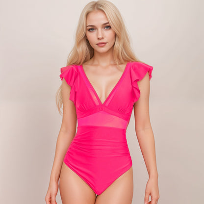 Anna-Kaci Swim Women's One Piece Swimsuit with Mesh Waist Detail and Flutter Shoulder Straps