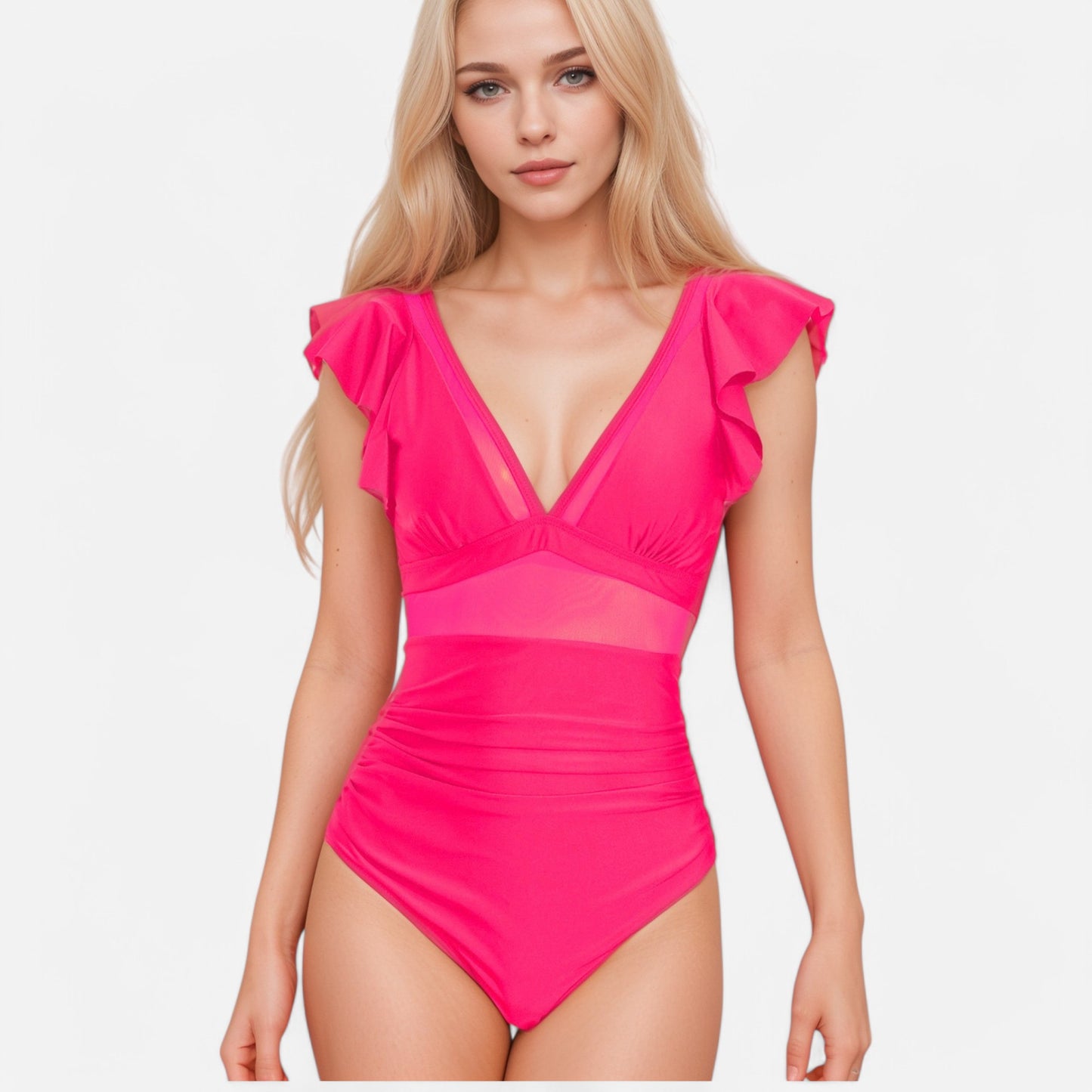 Anna-Kaci Swim Women's One Piece Swimsuit with Mesh Waist Detail and Flutter Shoulder Straps