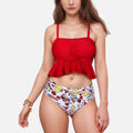 Anna-Kaci Swim Women's Two Piece Bikini Set with Lace-Up Ruffle Tankini Top and High Waist Floral Bottoms