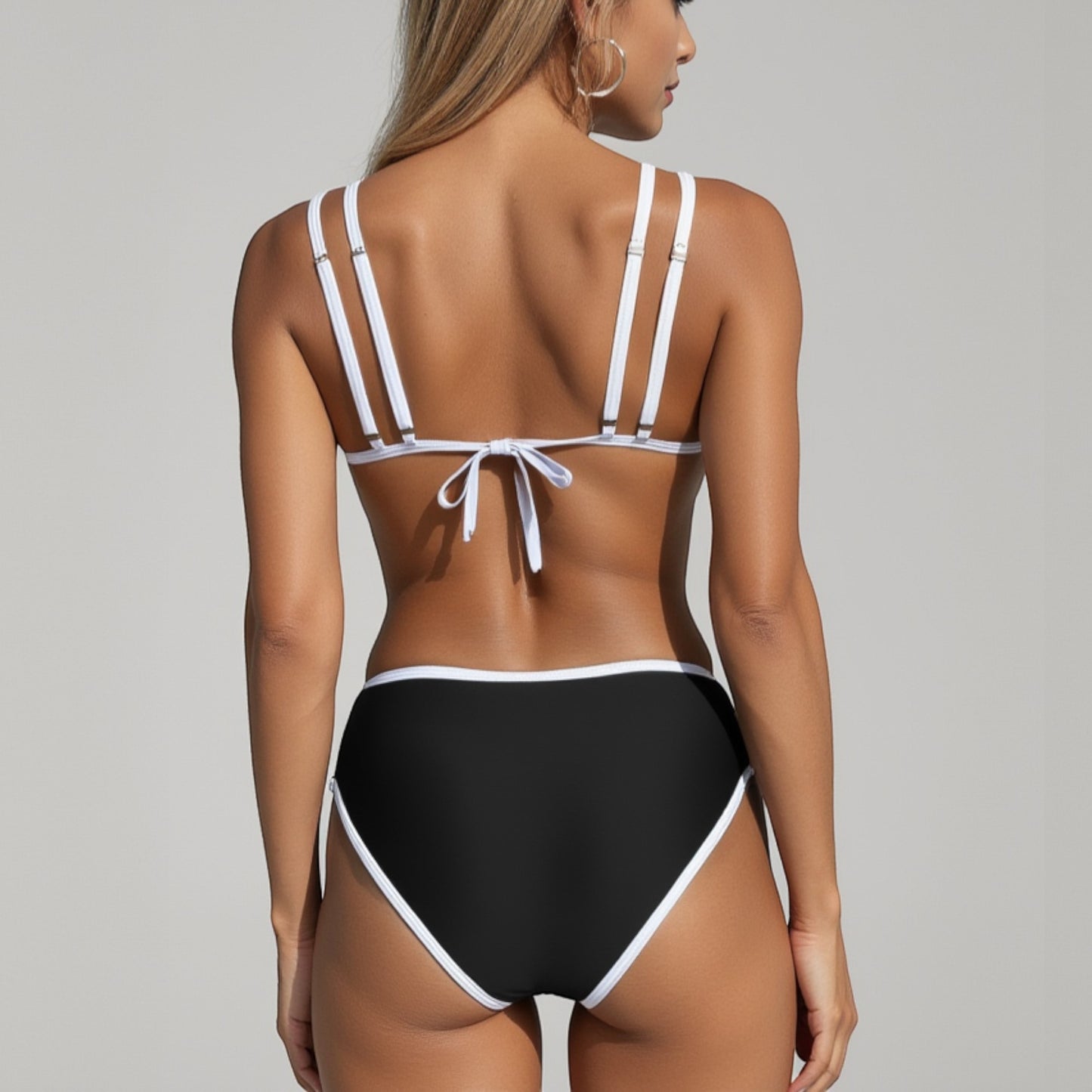 Anna-Kaci Swim Women's High Waist Bikini Set with Double Strap Triangle Top and Side Ring Strap Bottoms