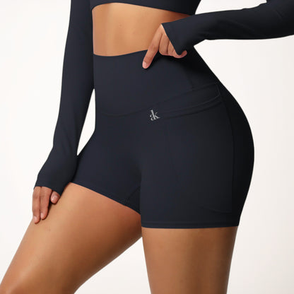 Anna-Kaci Women's High Waist Active Shorts with Stretch Compression Fit Seamless Construction and Side Pocket Detail