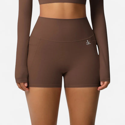 Anna-Kaci Women's High Waist Active Shorts with Stretch Compression Fit Seamless Construction and Side Pocket Detail