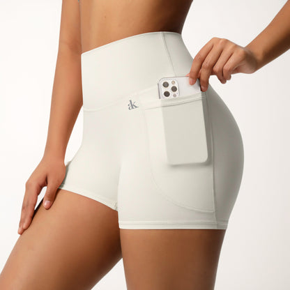 Anna-Kaci Women's High Waist Active Shorts with Stretch Compression Fit Seamless Construction and Side Pocket Detail