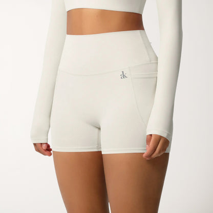 Anna-Kaci Women's High Waist Active Shorts with Stretch Compression Fit Seamless Construction and Side Pocket Detail