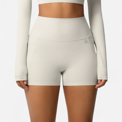 Anna-Kaci Women's High Waist Active Shorts with Stretch Compression Fit Seamless Construction and Side Pocket Detail