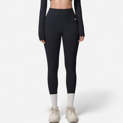 Anna-Kaci Women's High Waist Seamless Full-Length Leggings with Compression Fit Stretch Fabric and Minimal Logo Detail