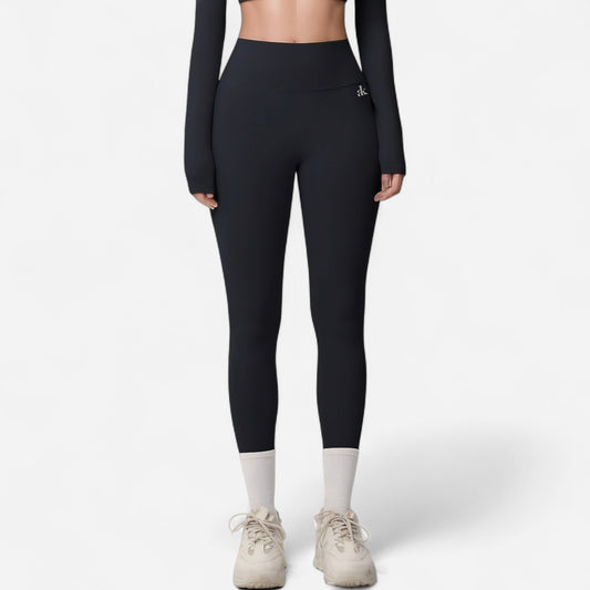 Anna-Kaci Women's High Waist Seamless Full-Length Leggings with Compression Fit Stretch Fabric and Minimal Logo Detail