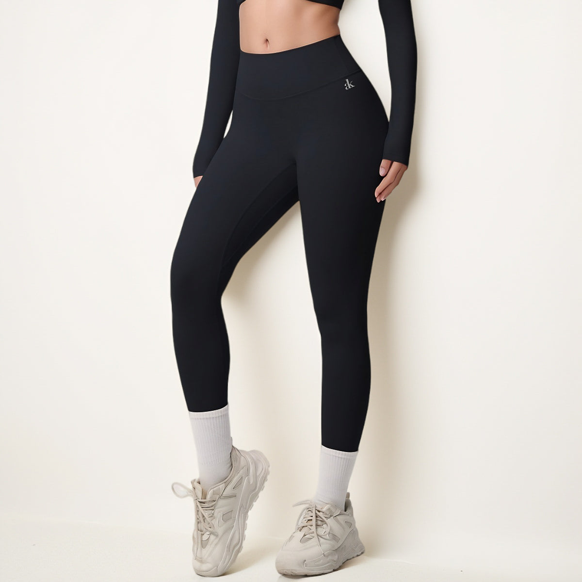 Anna-Kaci Women's High Waist Seamless Full-Length Leggings with Compression Fit Stretch Fabric and Minimal Logo Detail