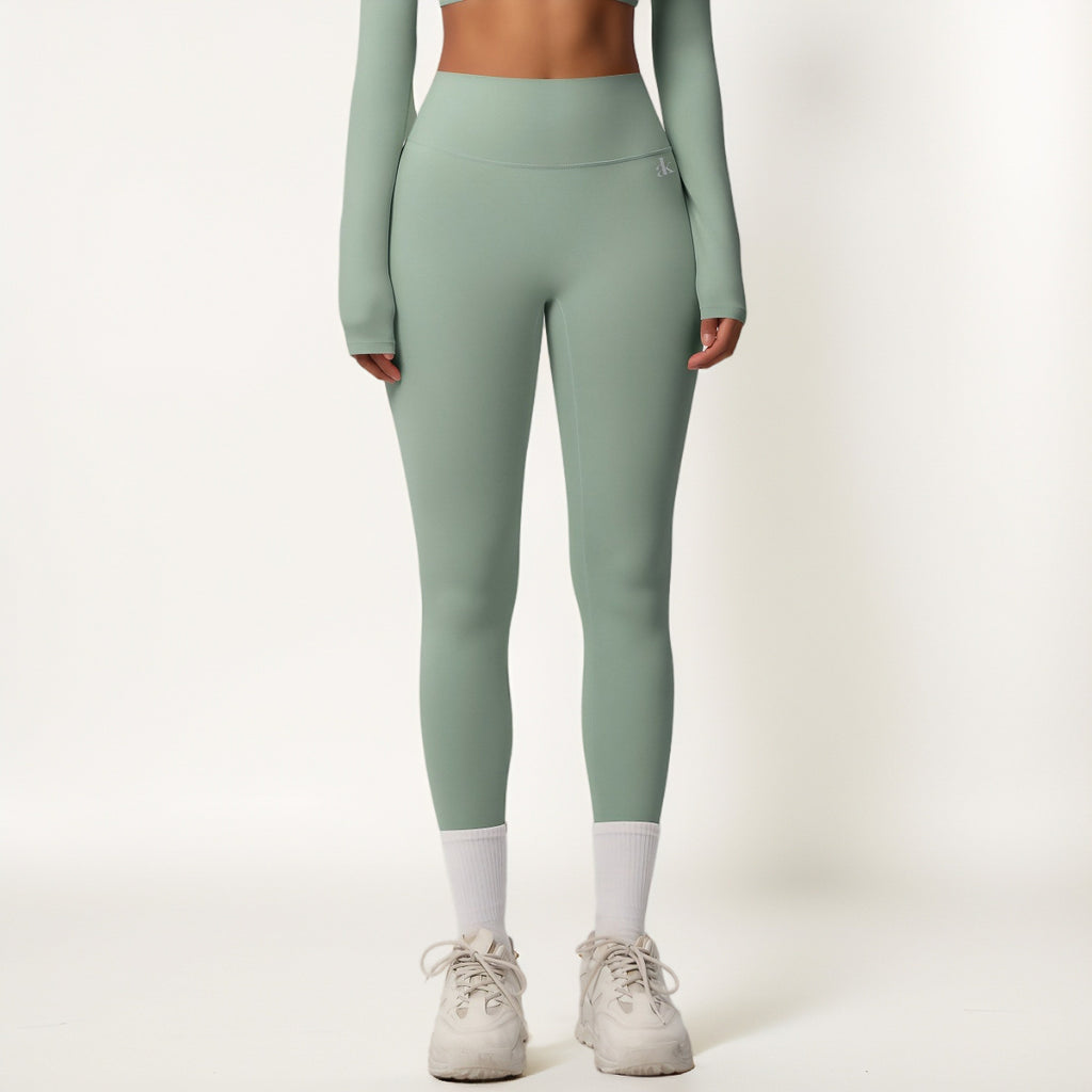 Anna-Kaci Women's High Waist Seamless Full-Length Leggings with Compression Fit Stretch Fabric and Minimal Logo Detail