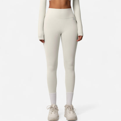 Anna-Kaci Women's High Waist Seamless Full-Length Leggings with Compression Fit Stretch Fabric and Minimal Logo Detail
