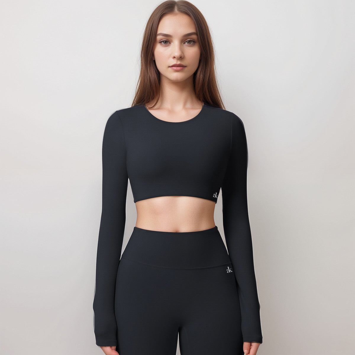 Anna-Kaci Women's Long Sleeve Active Crop Top with Crew Neckline Seamless Stretch Fit and Thumbhole Cuffs for Layered Comfort