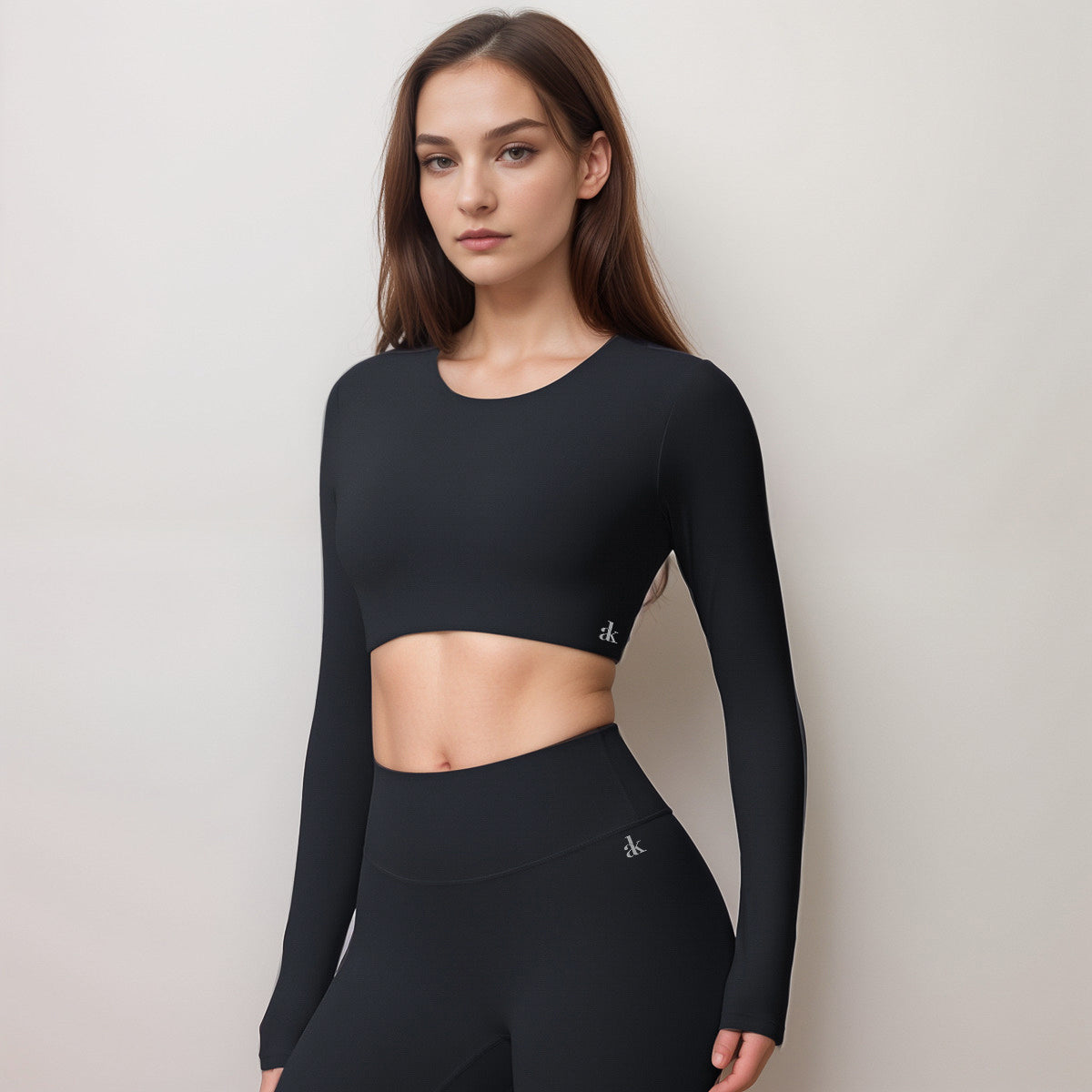 Anna-Kaci Women's Long Sleeve Active Crop Top with Crew Neckline Seamless Stretch Fit and Thumbhole Cuffs for Layered Comfort