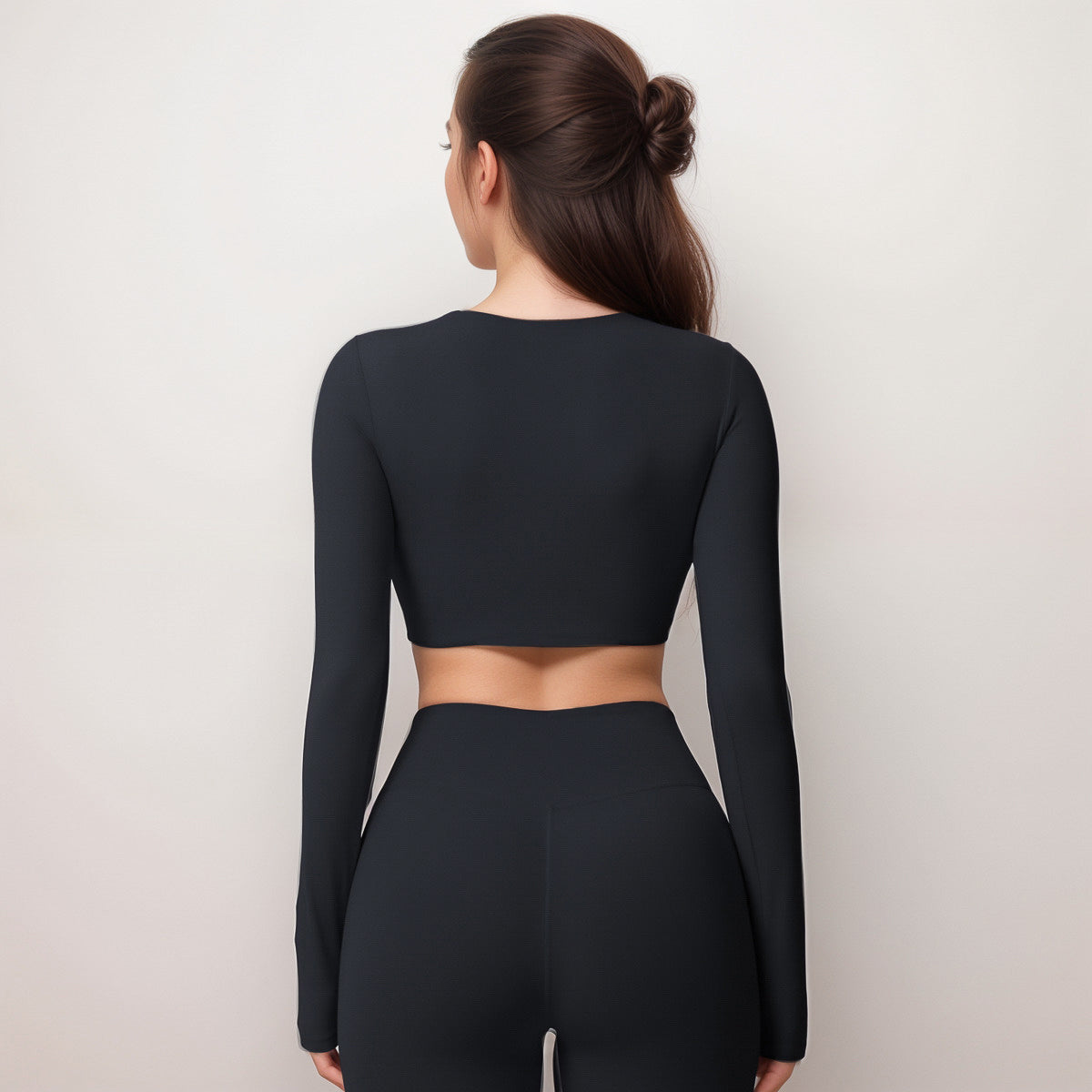 Anna-Kaci Women's Long Sleeve Active Crop Top with Crew Neckline Seamless Stretch Fit and Thumbhole Cuffs for Layered Comfort