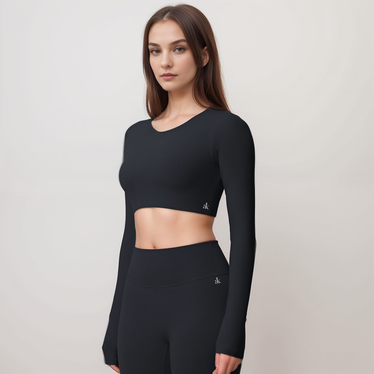 Anna-Kaci Women's Long Sleeve Active Crop Top with Crew Neckline Seamless Stretch Fit and Thumbhole Cuffs for Layered Comfort