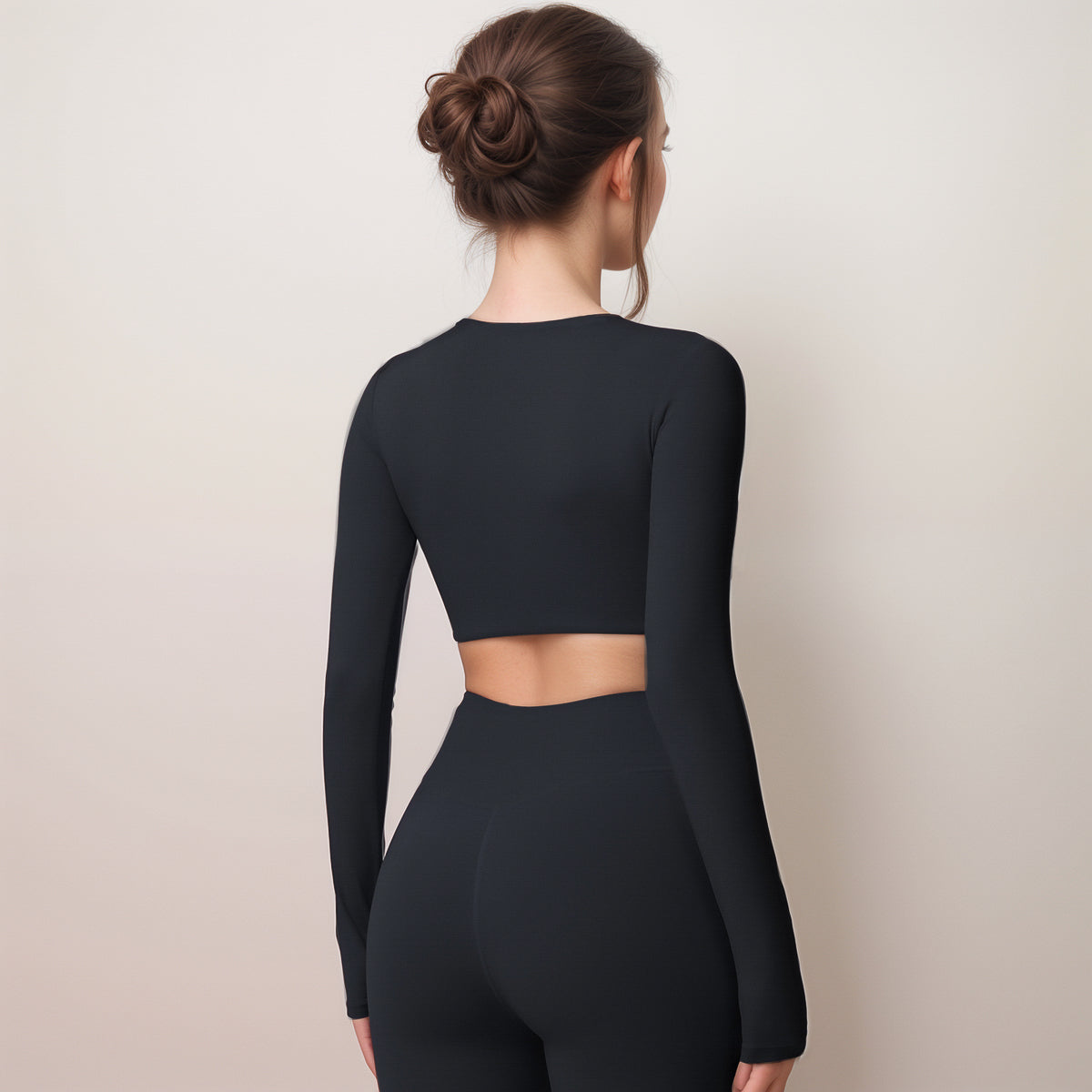 Anna-Kaci Women's Long Sleeve Active Crop Top with Crew Neckline Seamless Stretch Fit and Thumbhole Cuffs for Layered Comfort