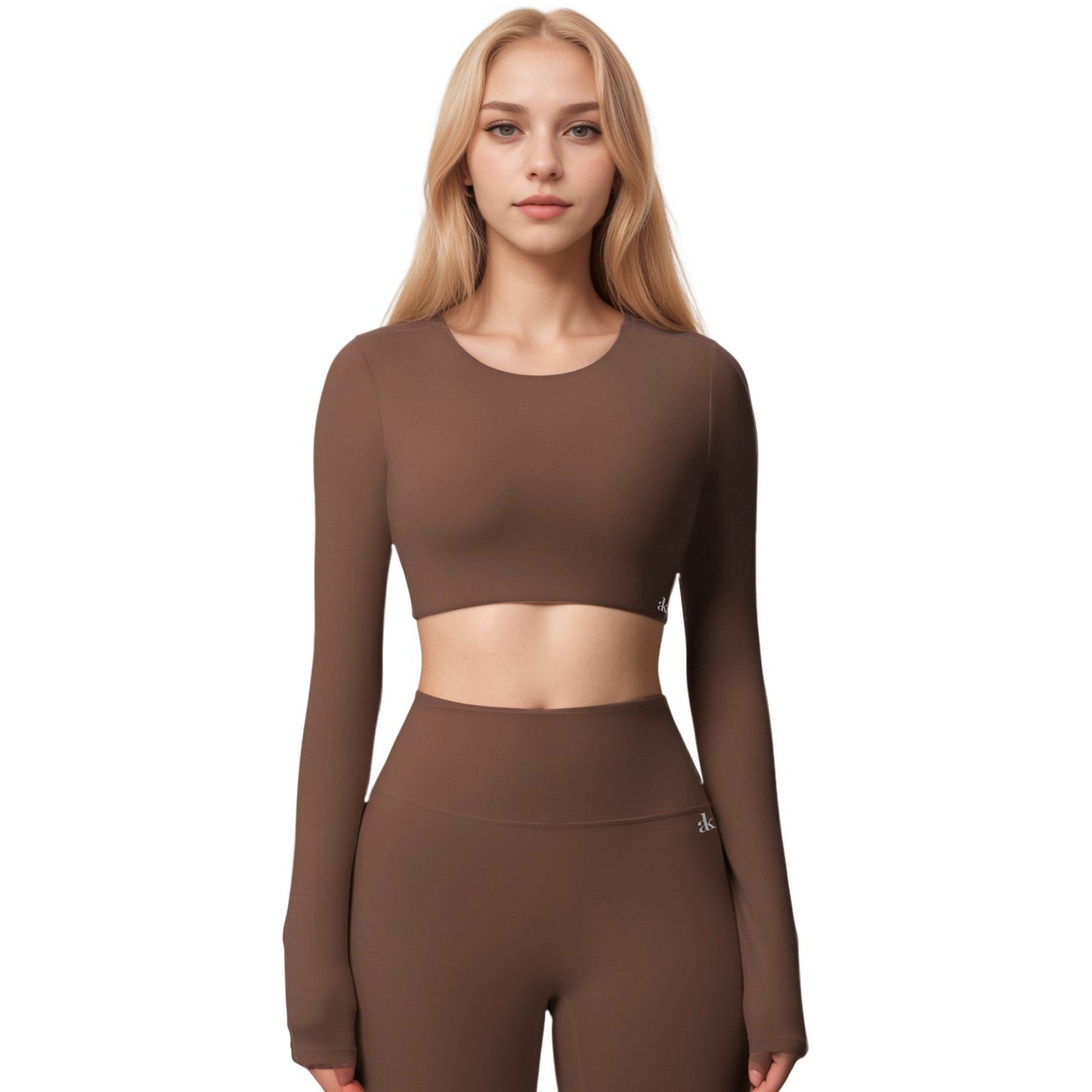 Anna-Kaci Women's Long Sleeve Active Crop Top with Crew Neckline Seamless Stretch Fit and Thumbhole Cuffs for Layered Comfort