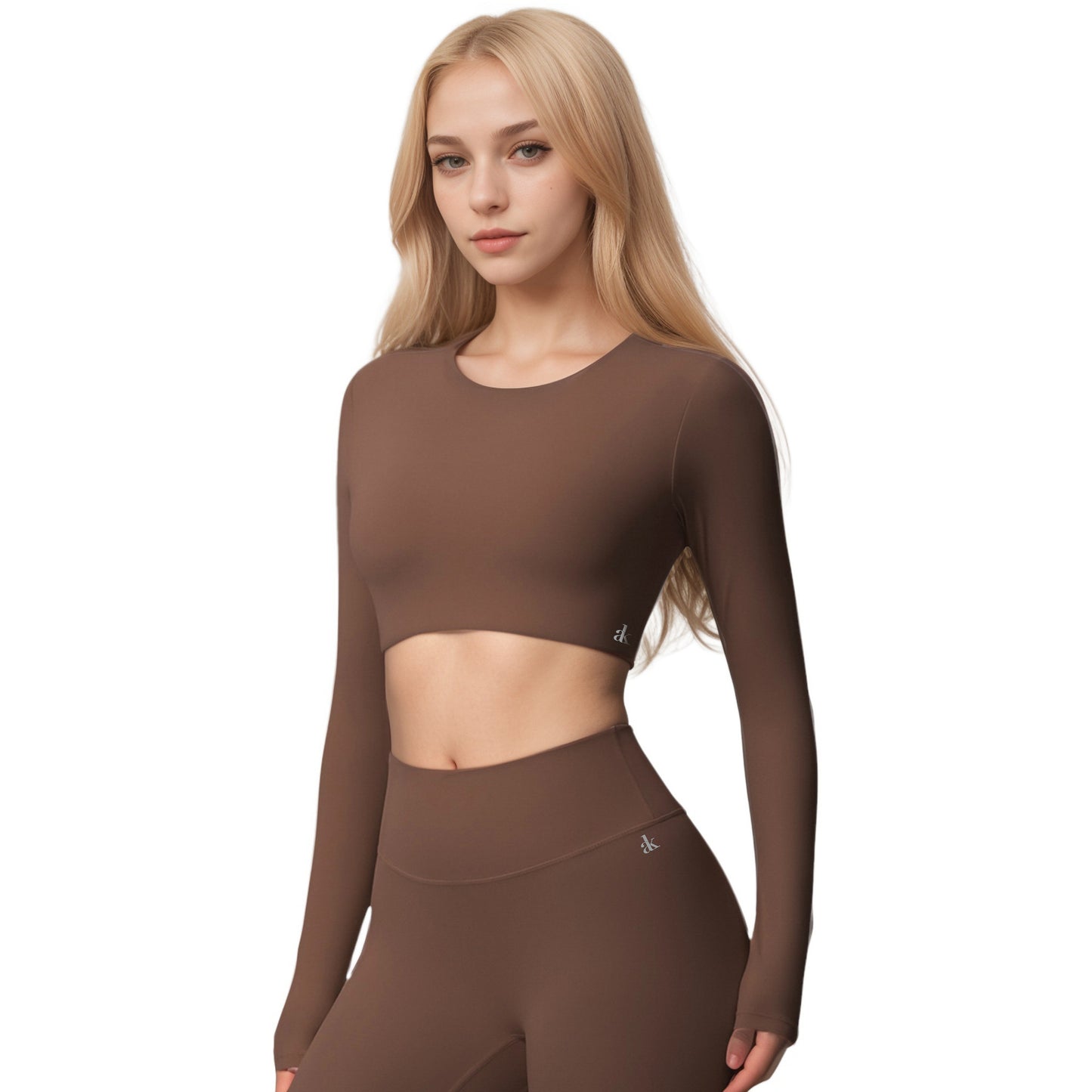 Anna-Kaci Women's Long Sleeve Active Crop Top with Crew Neckline Seamless Stretch Fit and Thumbhole Cuffs for Layered Comfort
