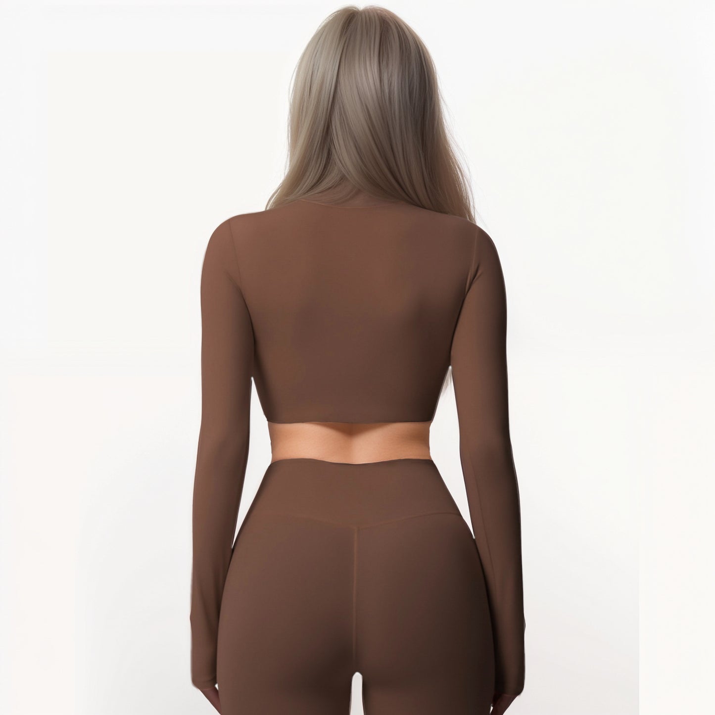 Anna-Kaci Women's Long Sleeve Active Crop Top with Crew Neckline Seamless Stretch Fit and Thumbhole Cuffs for Layered Comfort