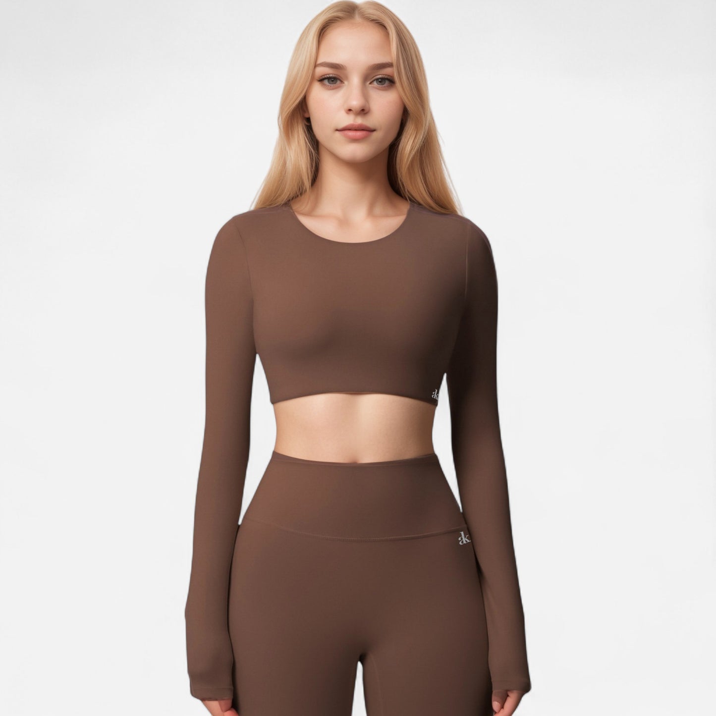 Anna-Kaci Women's Long Sleeve Active Crop Top with Crew Neckline Seamless Stretch Fit and Thumbhole Cuffs for Layered Comfort