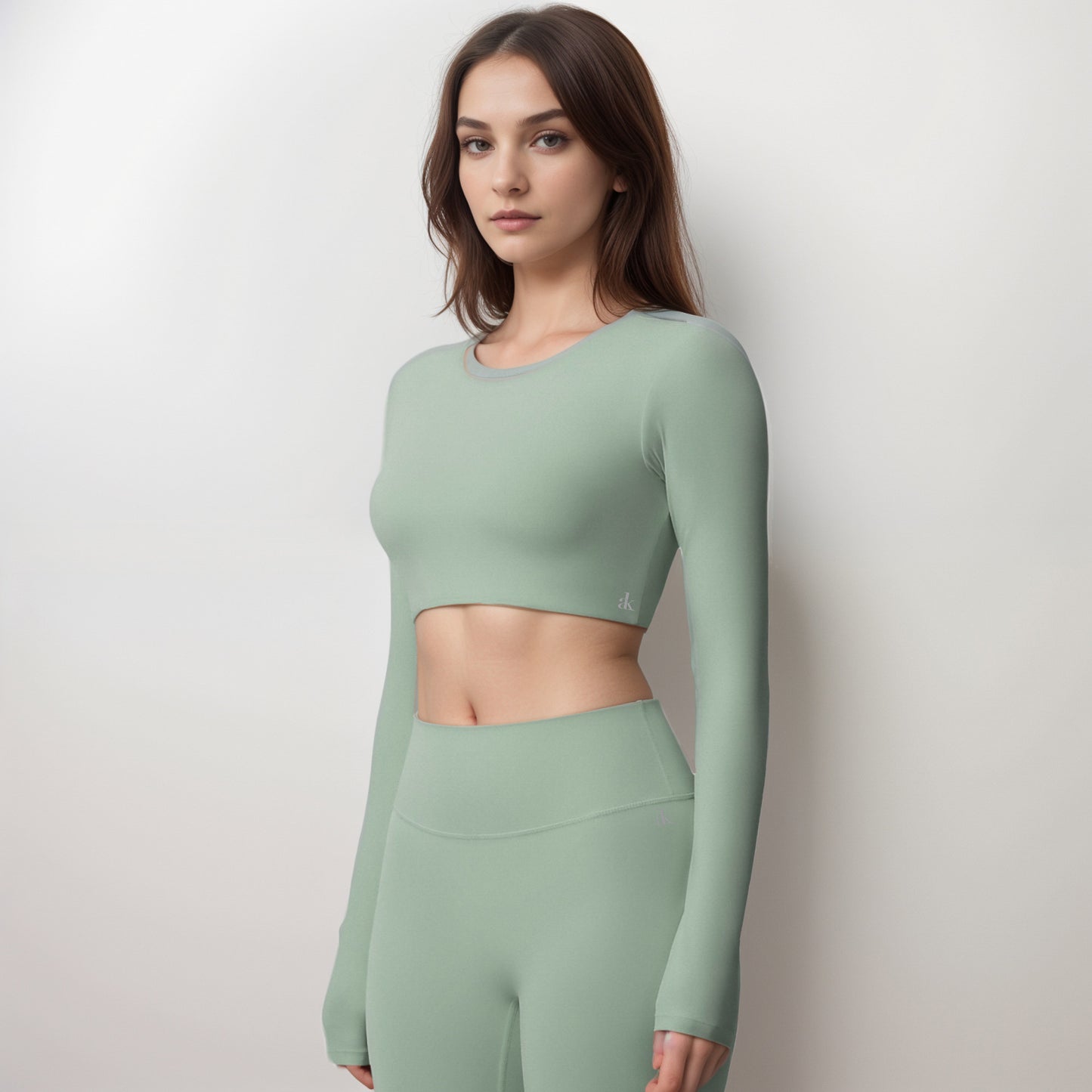 Anna-Kaci Women's Long Sleeve Active Crop Top with Crew Neckline Seamless Stretch Fit and Thumbhole Cuffs for Layered Comfort