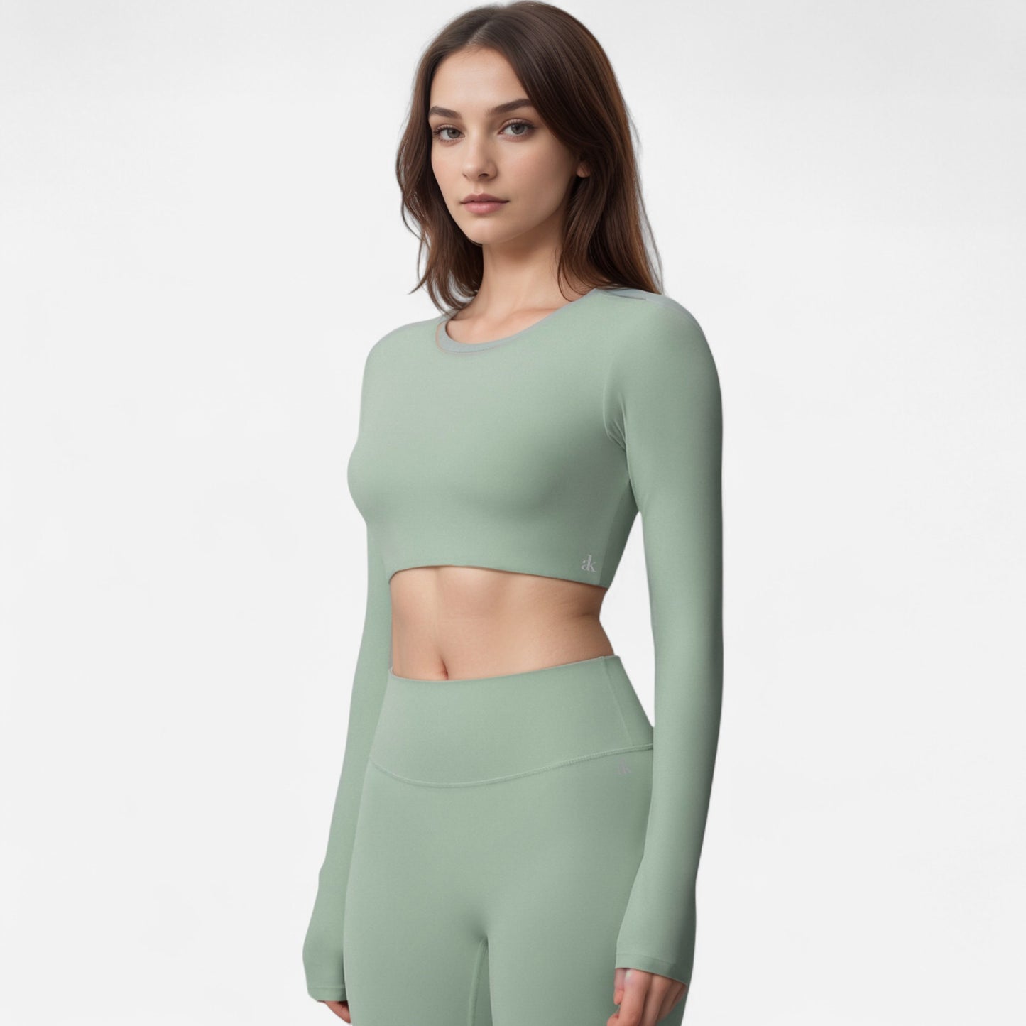 Anna-Kaci Women's Long Sleeve Active Crop Top with Crew Neckline Seamless Stretch Fit and Thumbhole Cuffs for Layered Comfort