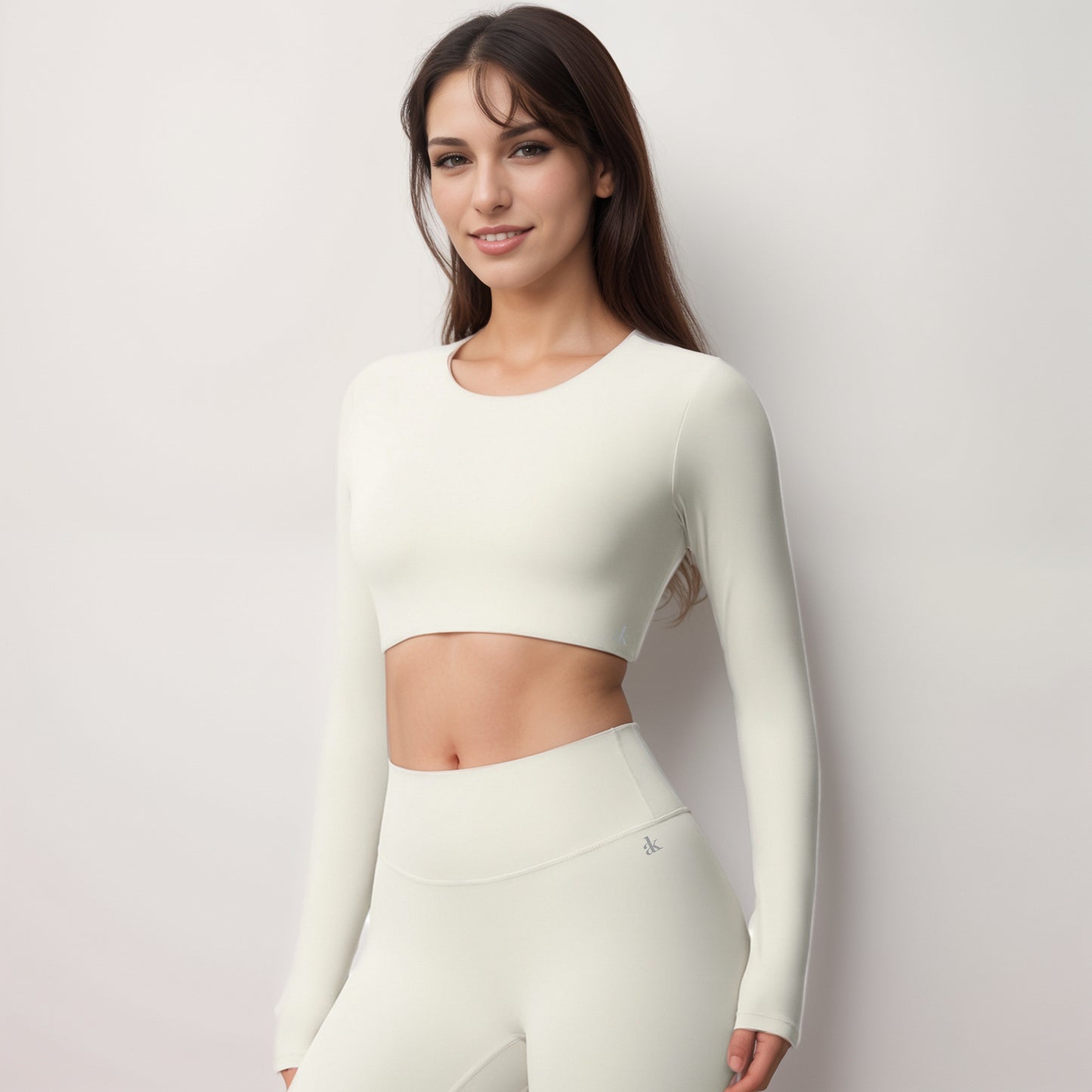 Anna-Kaci Women's Long Sleeve Active Crop Top with Crew Neckline Seamless Stretch Fit and Thumbhole Cuffs for Layered Comfort