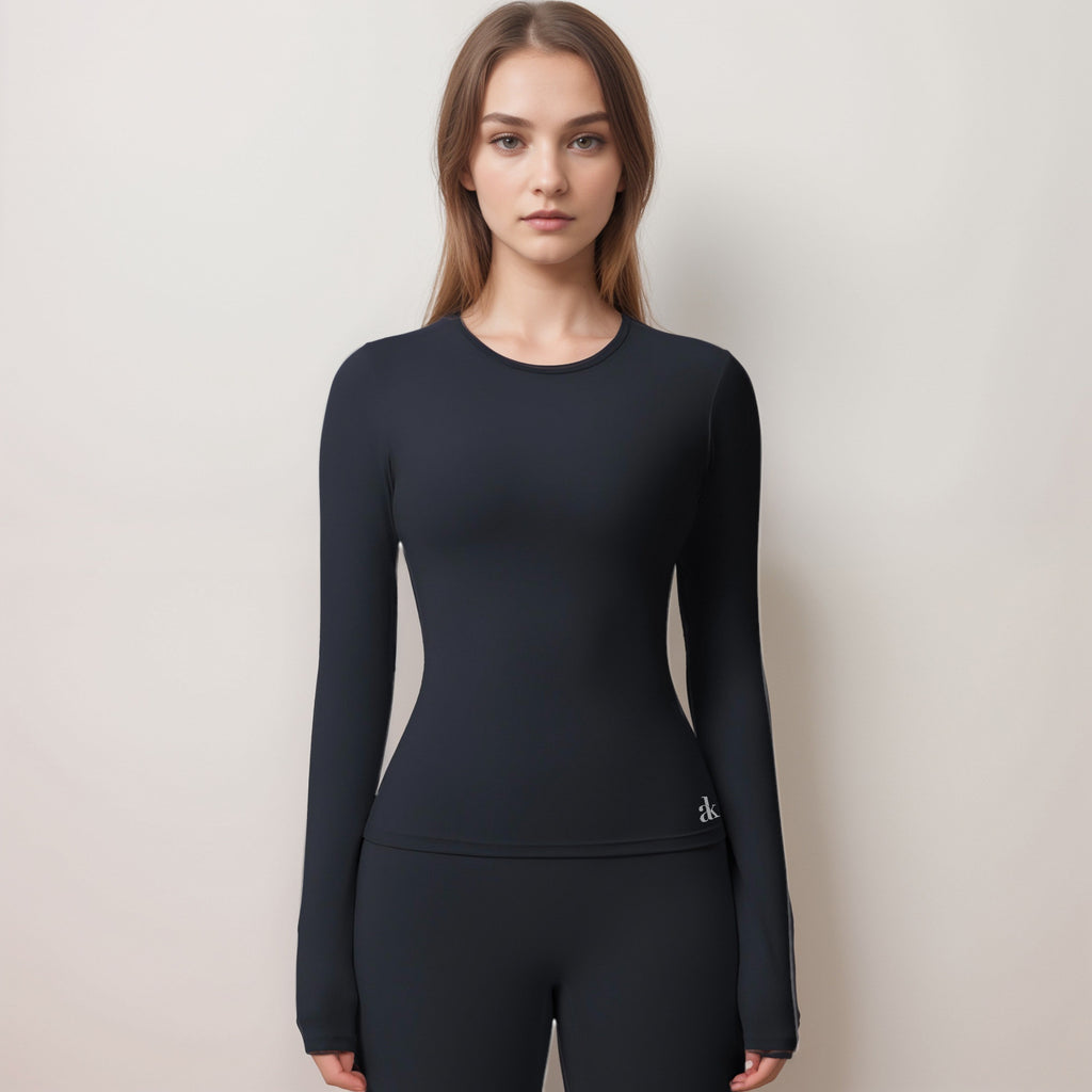 Anna-Kaci Women's Long Sleeve Active Top with Crew Neckline Seamless Fitted Silhouette and Thumbhole Cuffs for Layered Comfort
