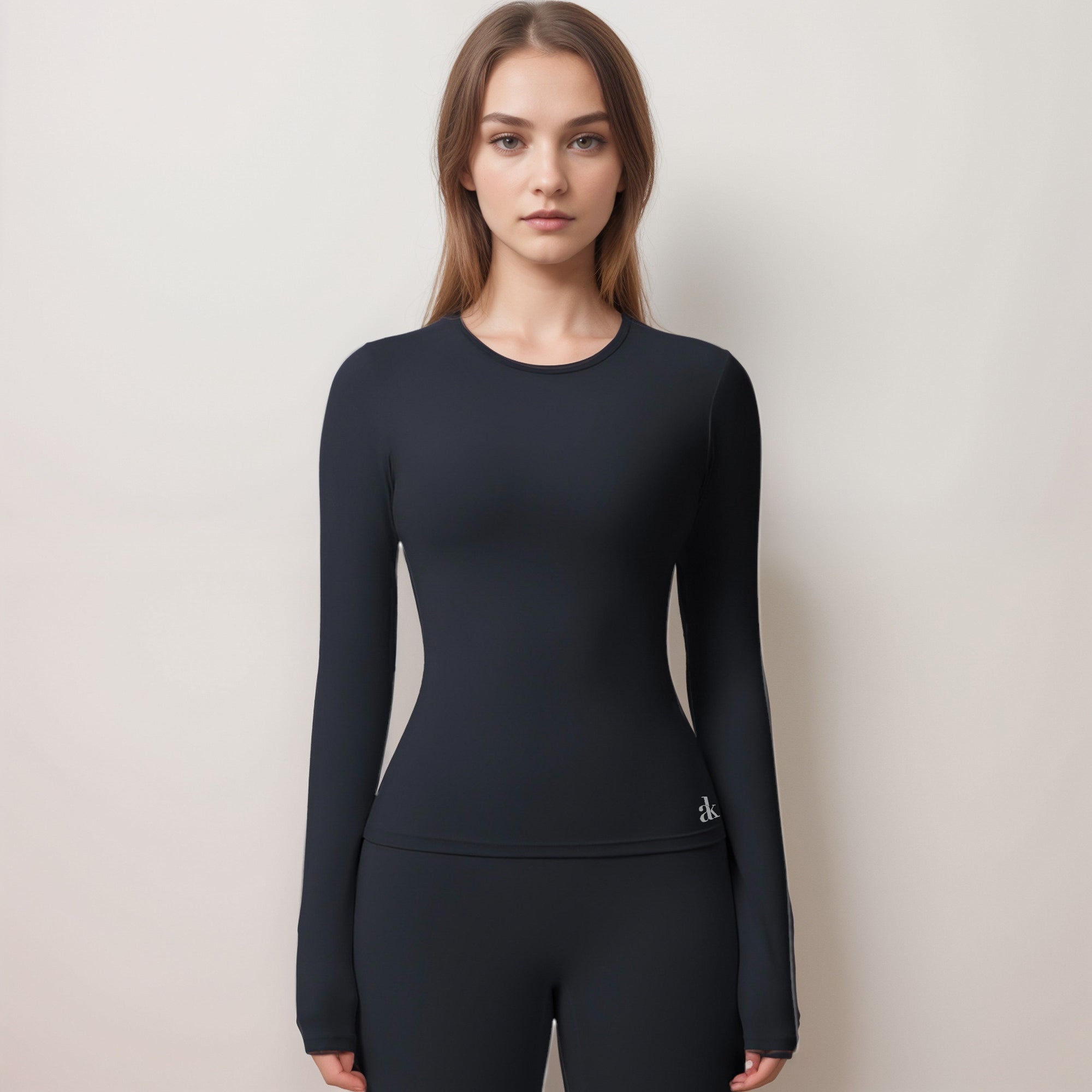 Anna-Kaci Women's Long Sleeve Active Top with Crew Neckline Seamless Fitted Silhouette and Thumbhole Cuffs for Layered Comfort