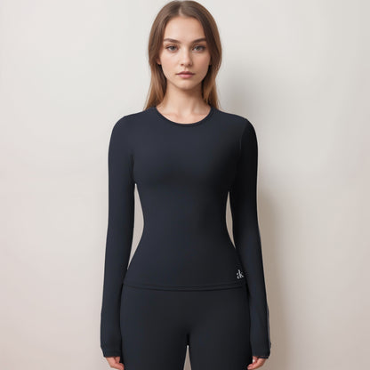 Anna-Kaci Women's Long Sleeve Active Top with Crew Neckline Seamless Fitted Silhouette and Thumbhole Cuffs for Layered Comfort