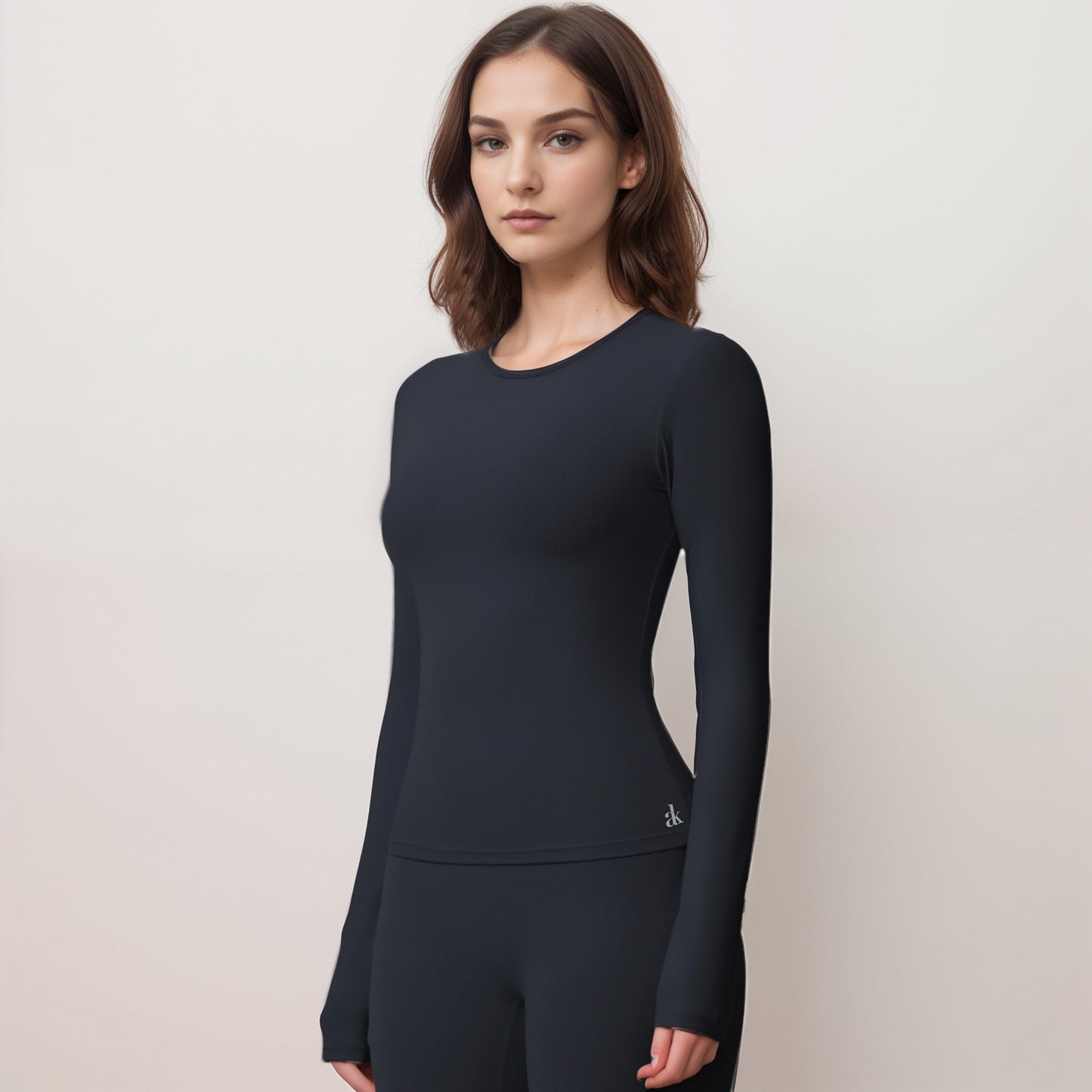 Anna-Kaci Women's Long Sleeve Active Top with Crew Neckline Seamless Fitted Silhouette and Thumbhole Cuffs for Layered Comfort