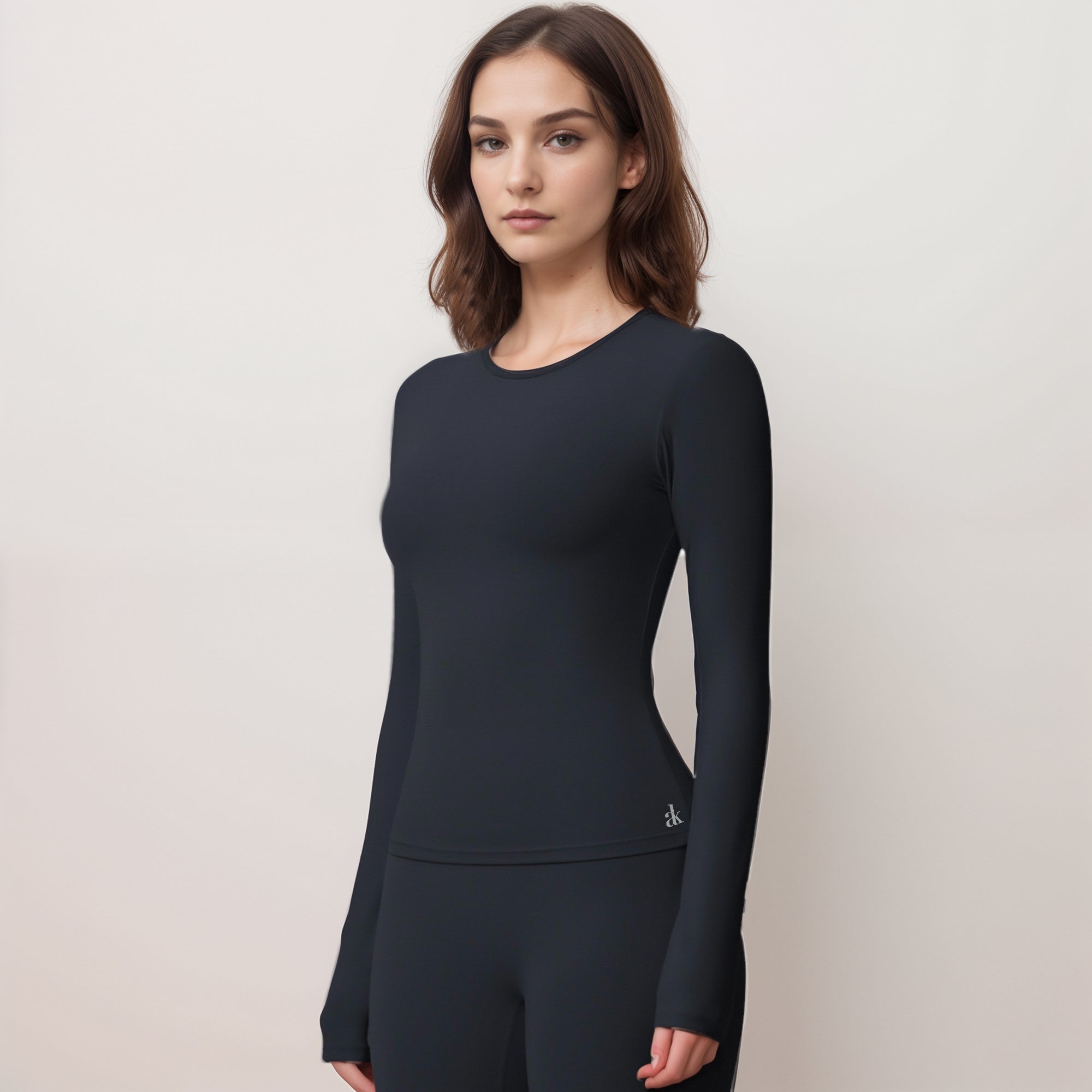 Anna-Kaci Women's Long Sleeve Active Top with Crew Neckline Seamless Fitted Silhouette and Thumbhole Cuffs for Layered Comfort