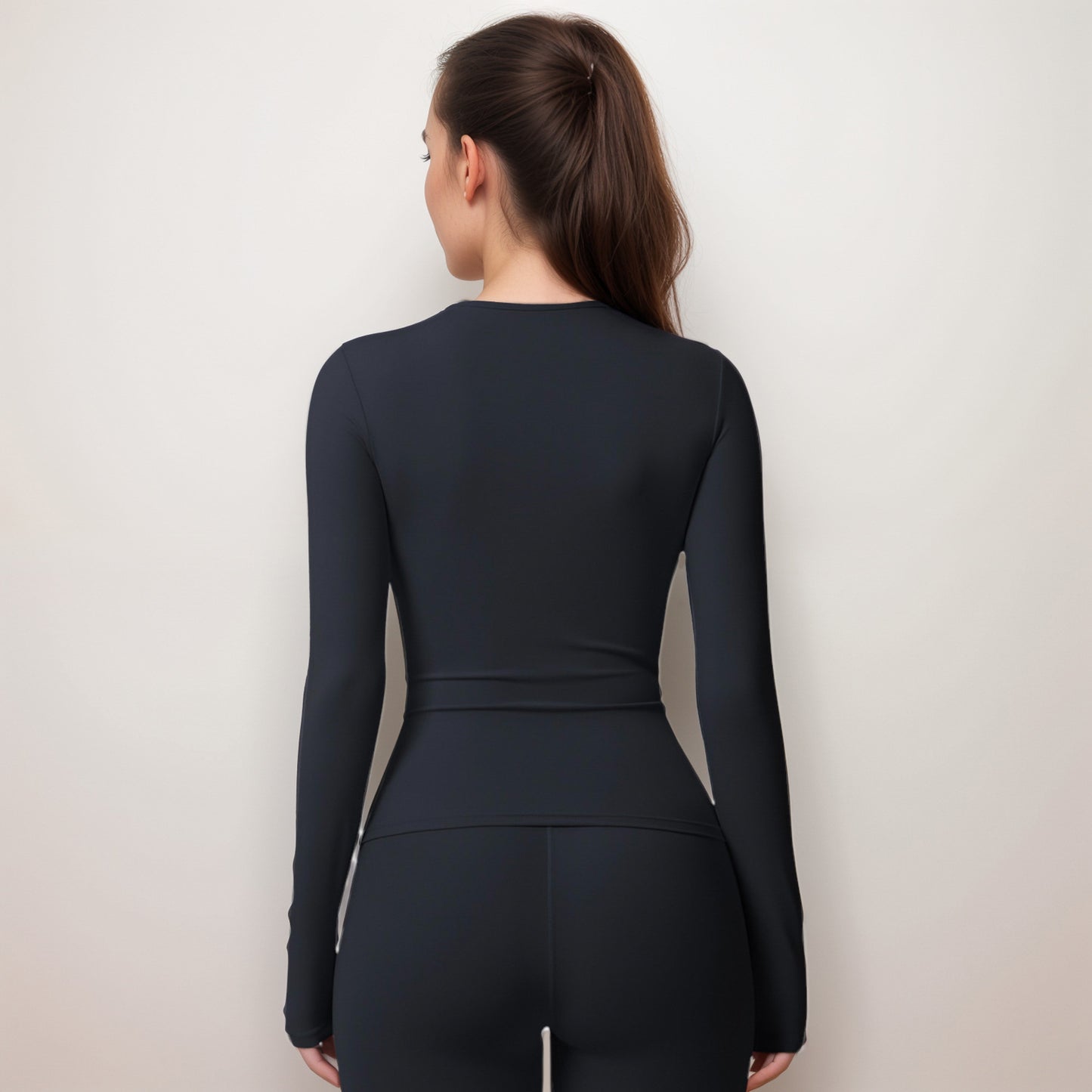 Anna-Kaci Women's Long Sleeve Active Top with Crew Neckline Seamless Fitted Silhouette and Thumbhole Cuffs for Layered Comfort