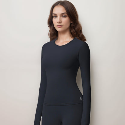 Anna-Kaci Women's Long Sleeve Active Top with Crew Neckline Seamless Fitted Silhouette and Thumbhole Cuffs for Layered Comfort