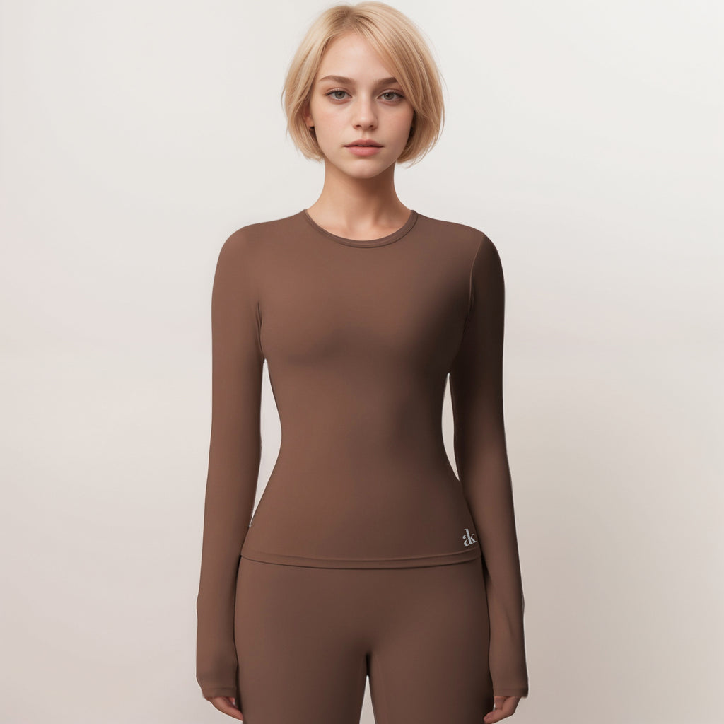 Anna-Kaci Women's Long Sleeve Active Top with Crew Neckline Seamless Fitted Silhouette and Thumbhole Cuffs for Layered Comfort
