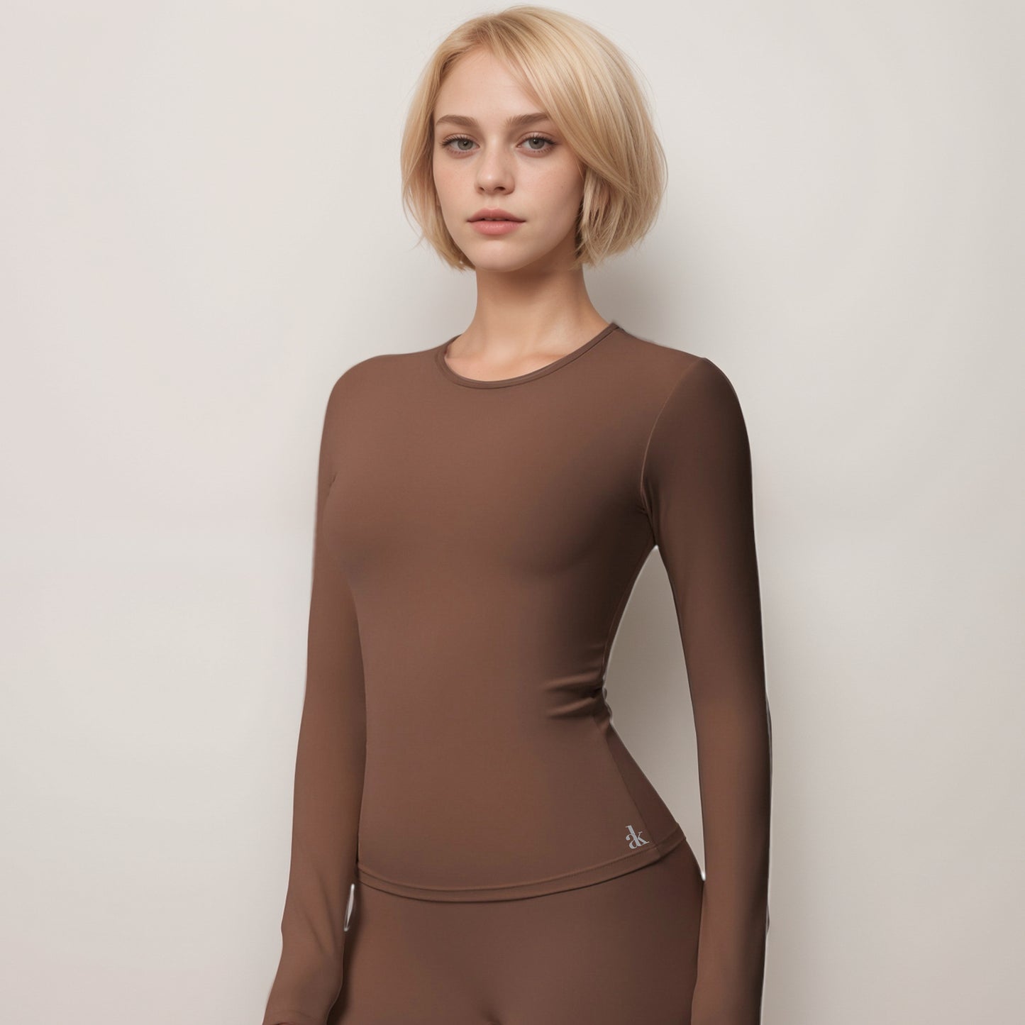 Anna-Kaci Women's Long Sleeve Active Top with Crew Neckline Seamless Fitted Silhouette and Thumbhole Cuffs for Layered Comfort