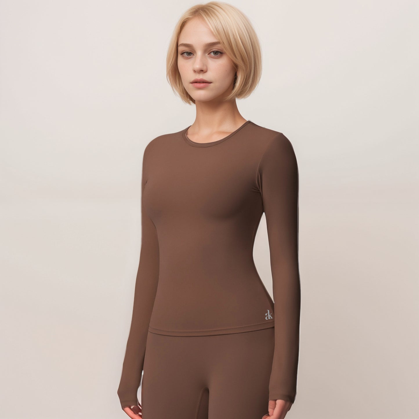 Anna-Kaci Women's Long Sleeve Active Top with Crew Neckline Seamless Fitted Silhouette and Thumbhole Cuffs for Layered Comfort