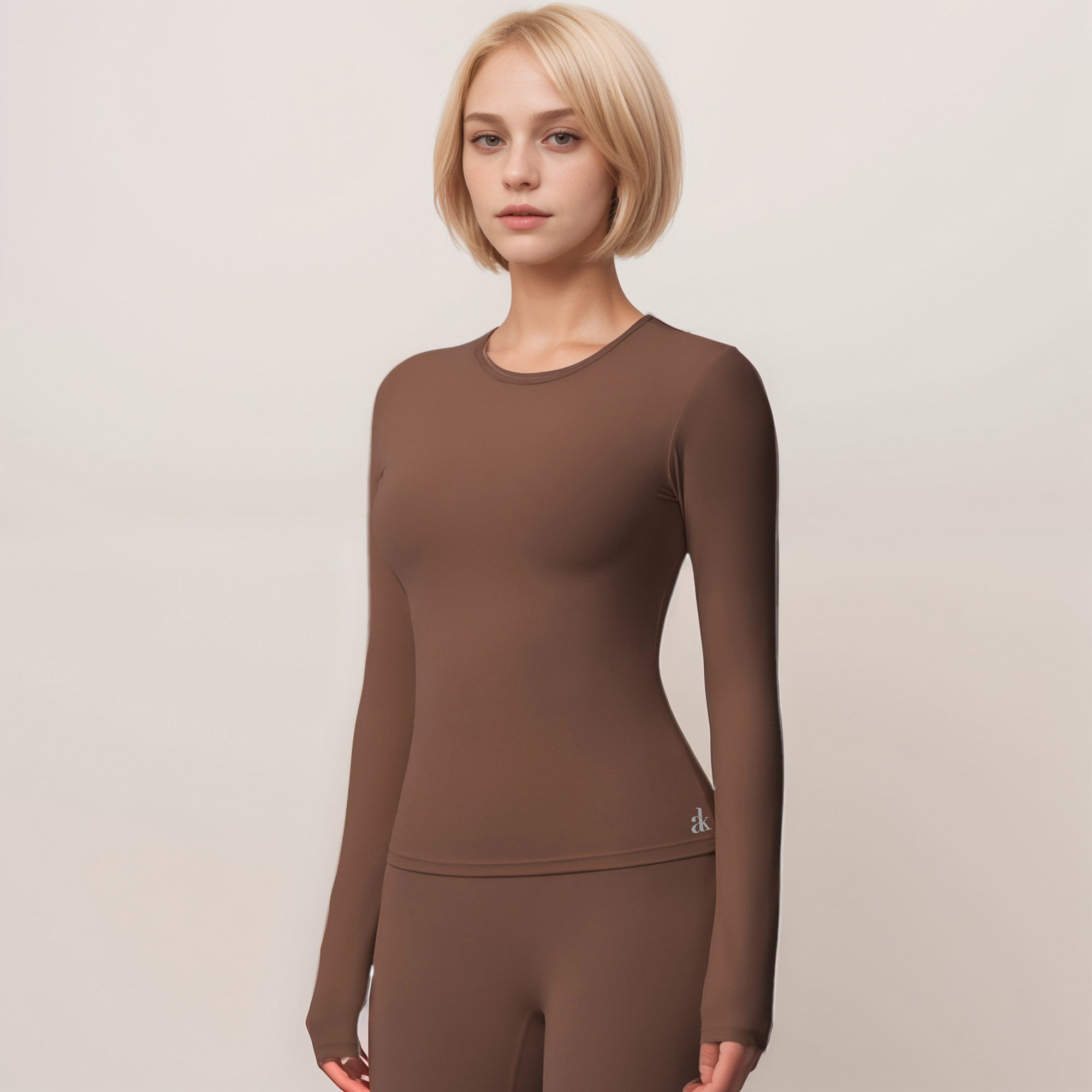 Anna-Kaci Women's Long Sleeve Active Top with Crew Neckline Seamless Fitted Silhouette and Thumbhole Cuffs for Layered Comfort