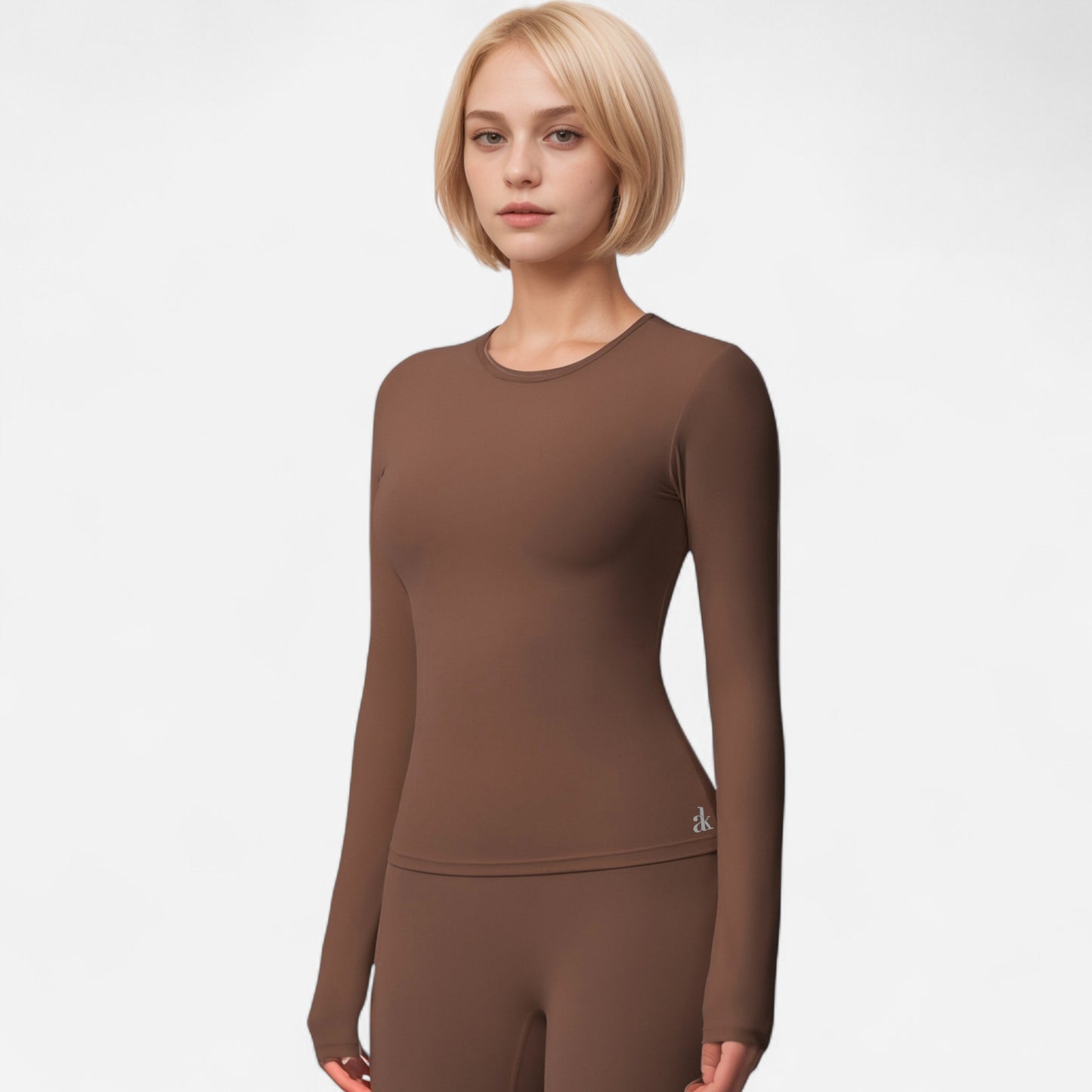 Anna-Kaci Women's Long Sleeve Active Top with Crew Neckline Seamless Fitted Silhouette and Thumbhole Cuffs for Layered Comfort