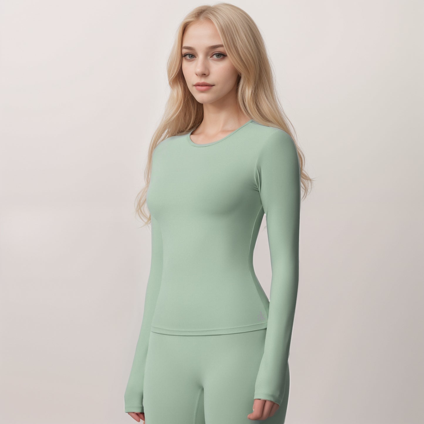 Anna-Kaci Women's Long Sleeve Active Top with Crew Neckline Seamless Fitted Silhouette and Thumbhole Cuffs for Layered Comfort