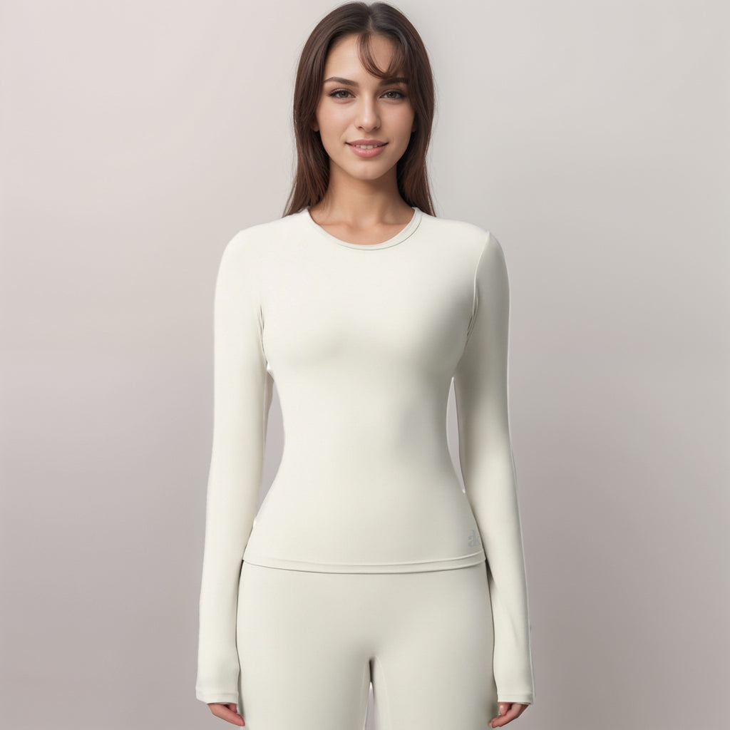 Anna-Kaci Women's Long Sleeve Active Top with Crew Neckline Seamless Fitted Silhouette and Thumbhole Cuffs for Layered Comfort