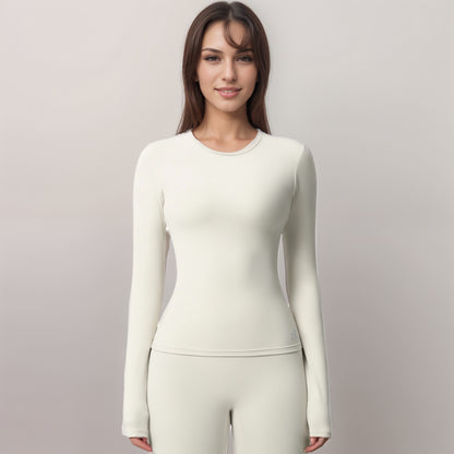 Anna-Kaci Women's Long Sleeve Active Top with Crew Neckline Seamless Fitted Silhouette and Thumbhole Cuffs for Layered Comfort