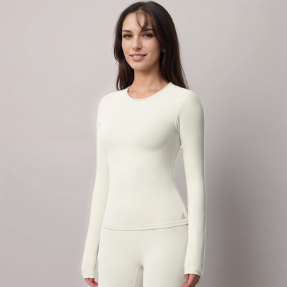 Anna-Kaci Women's Long Sleeve Active Top with Crew Neckline Seamless Fitted Silhouette and Thumbhole Cuffs for Layered Comfort