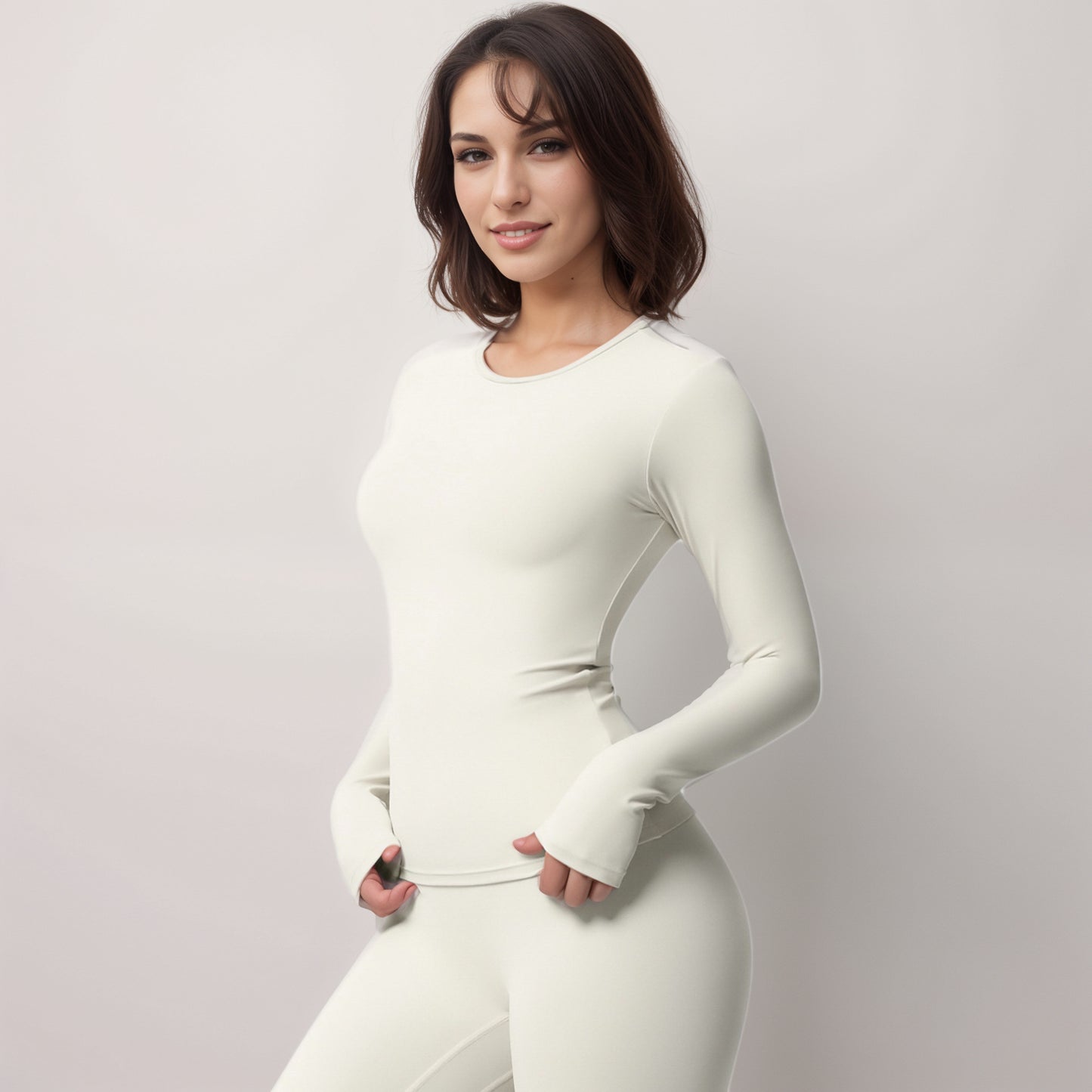 Anna-Kaci Women's Long Sleeve Active Top with Crew Neckline Seamless Fitted Silhouette and Thumbhole Cuffs for Layered Comfort