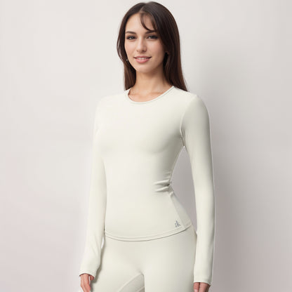 Anna-Kaci Women's Long Sleeve Active Top with Crew Neckline Seamless Fitted Silhouette and Thumbhole Cuffs for Layered Comfort