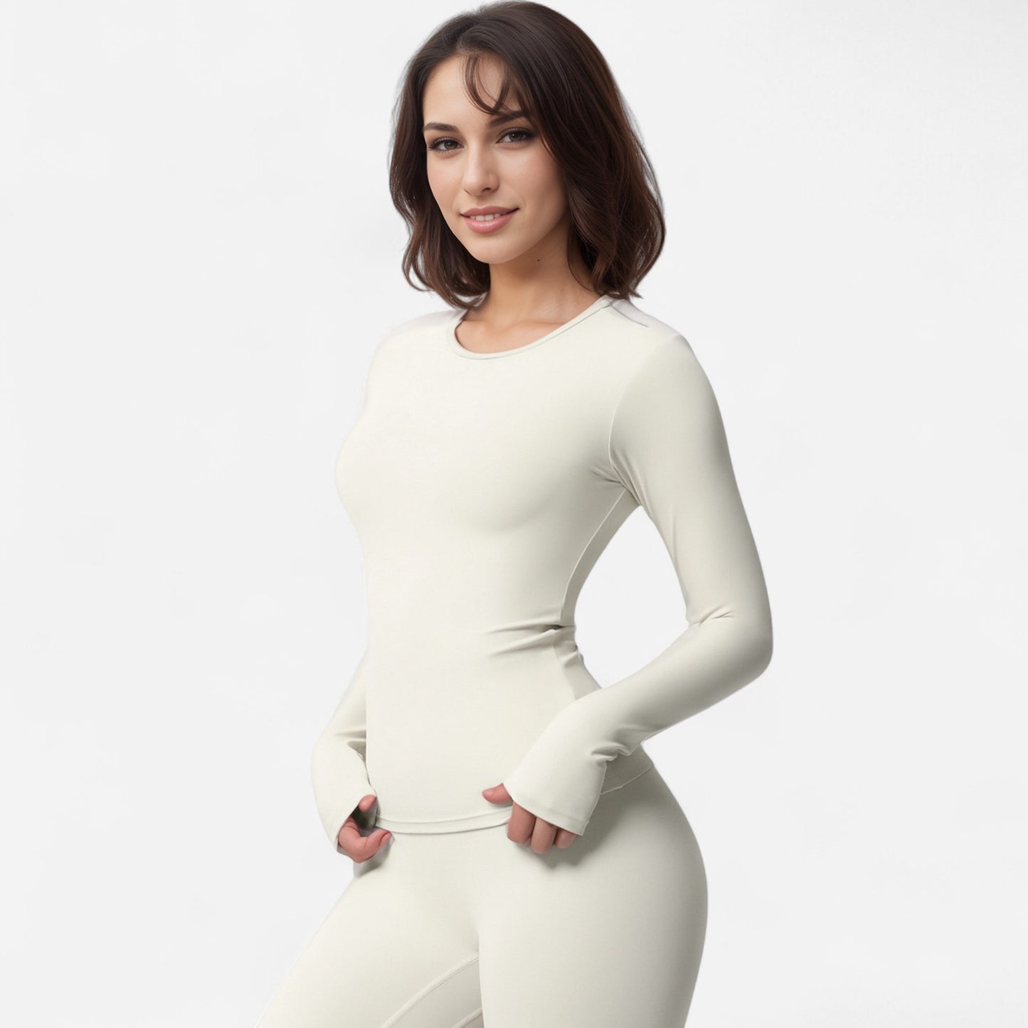 Anna-Kaci Women's Long Sleeve Active Top with Crew Neckline Seamless Fitted Silhouette and Thumbhole Cuffs for Layered Comfort