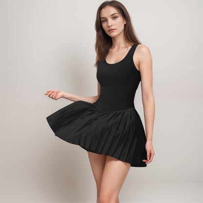 Anna-Kaci Women's Sleeveless Athletic Dress with Built-In Shorts Pleated Wrap Skirt and Stretch Fabric with Side Pocket